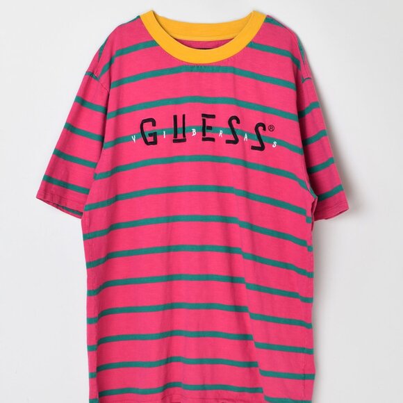 Guess x J Balvin Pink Striped Oversized Tee - Picture 1 of 3